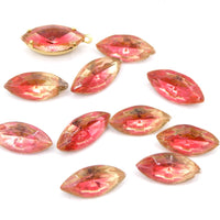 Vintage Czech Glass Faceted Navettes 15x7mm Pink Lemonade - Bead Nerd