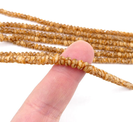 Czech Faceted Glass Rondelle Beads 4x3mm Tiger Stripe Brown Cream - Bead Nerd