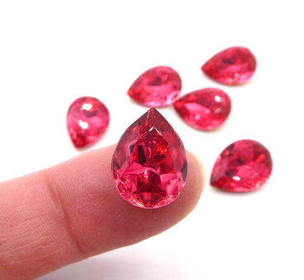 Vintage Czech Faceted Glass Teardrop Cabochon 15x10mm Dark Rose - Bead Nerd