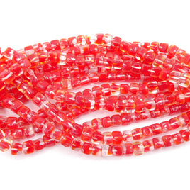 Czech Cube Glass Beads 6mm x 5.5mm Transparent Red & Clear - Bead Nerd