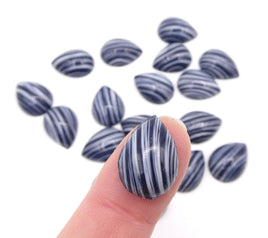 Vintage Czech Glass Dome Flatback Teardrop Cabochon 18x13mm Black and White Stripes - Bead Nerd