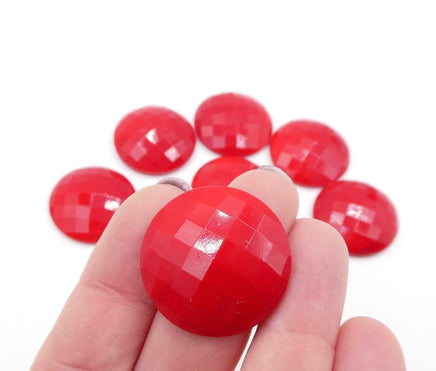 West German Faceted Round Cabochon 26mm Opaque Red - Bead Nerd