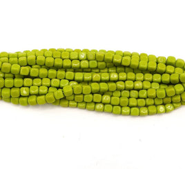 Czech Cube Shape Pressed Glass Beads 4mm x 3.5mm Opaque Pea Soup Green. - Bead Nerd