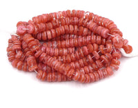 Czech Faceted Flat Rondelle Beads 8x5mm Pink Coral Crystal Givre - Bead Nerd