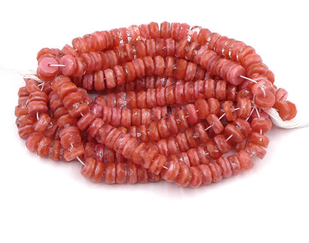Czech Faceted Flat Rondelle Beads 8x5mm Pink Coral Crystal Givre - Bead Nerd