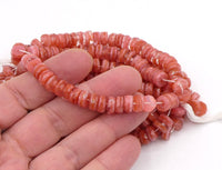 Czech Faceted Flat Rondelle Beads 8x5mm Pink Coral Crystal Givre - Bead Nerd