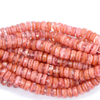 Czech Faceted Flat Rondelle Beads 8x5mm Pink Coral Crystal Givre - Bead Nerd