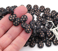 Czech Flat Tear Drop Beads 14x10mm Black Matte with Bronze - Bead Nerd