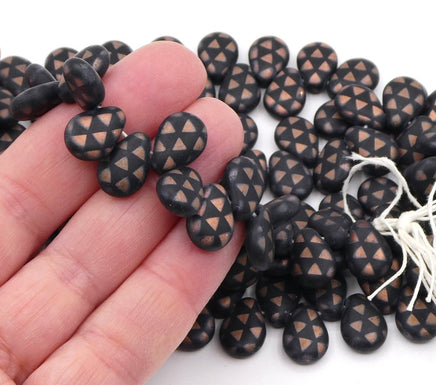Czech Flat Tear Drop Beads 14x10mm Black Matte with Bronze - Bead Nerd