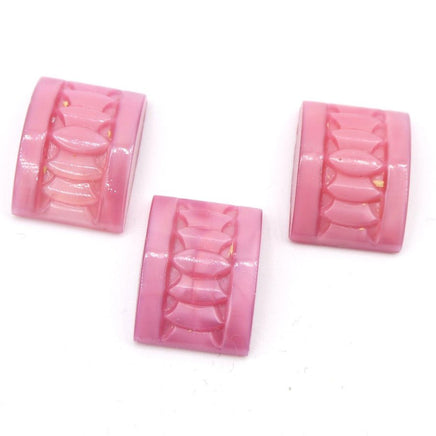 Vintage Czech Arch Glass Rectangle Cabochon 17x13mm Pink Opal - Bead Nerd