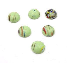 Vintage Czech Dome Glass Flatback Cabochon 13mm Green with Mixed Colour Splatter - Bead Nerd