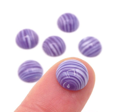 Vintage Czech Dome Glass Flatback Cabochon 47ss (10mm) Purple with White Stripes - Bead Nerd
