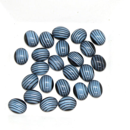 Vintage Czech Dome Glass Oval Cabochon 10x8mm Blue Stripe - Bead Nerd