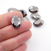 Vintage Czech Faceted Glass Oval Cabochon 18x13mm Hematite - Bead Nerd