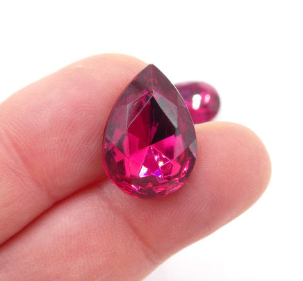 Vintage Czech Faceted Glass Teardrop Cabochon 18x13mm Rubinite - Bead Nerd