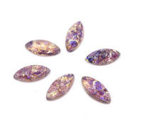Vintage Czech Fire Opal Glass Navette 15x7mm Amethyst Opal - Bead Nerd
