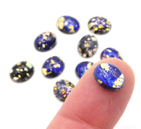 Vintage Czech Fire Opal Glass Oval Cabochon 10x8mm Black Opal - Bead Nerd
