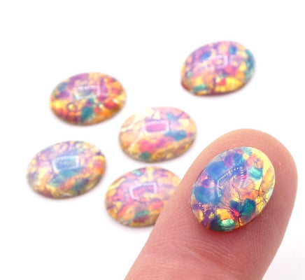 Vintage Czech Fire Opal Glass Oval Flatback Cabochon 14x10mm Pink Opal - Bead Nerd