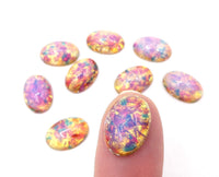 Vintage Czech Fire Opal Glass Oval Flatback Cabochon 16x12mm Pink Opal - Bead Nerd