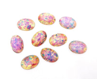 Vintage Czech Fire Opal Glass Oval Flatback Cabochon 16x12mm Pink Opal - Bead Nerd