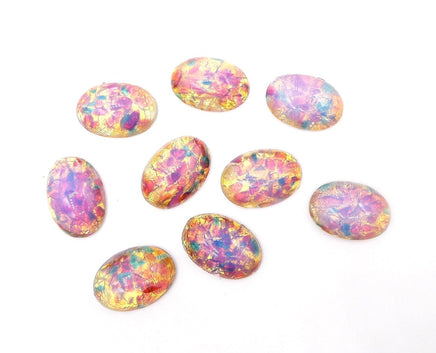 Vintage Czech Fire Opal Glass Oval Flatback Cabochon 16x12mm Pink Opal - Bead Nerd