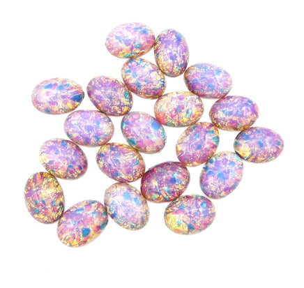 Vintage Czech Fire Opal Glass Oval Flatback Cabochon 18x13mm Pink Opal - Bead Nerd