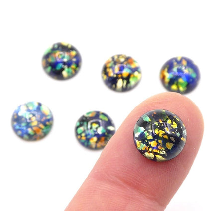 Vintage Czech Fire Opal Opal Round Flatback Cabochon 11mm Black Opal - Bead Nerd