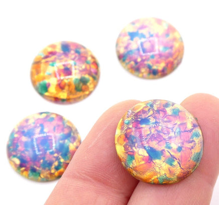 Vintage Czech Fire Opal Round Cabochon 20mm Pink Opal - Bead Nerd