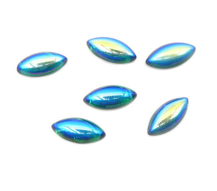Vintage Czech Glass Dome Navettes 15x7mm Emerald AB - Bead Nerd
