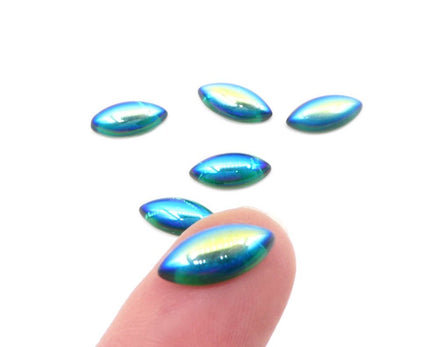 Vintage Czech Glass Dome Navettes 15x7mm Emerald AB - Bead Nerd