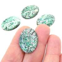 Vintage Czech Glass Oval Flatback Cabochon 25x18mm Green Fire Opal - Bead Nerd