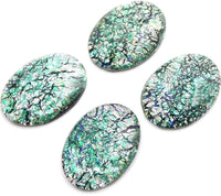 Vintage Czech Glass Oval Flatback Cabochon 25x18mm Green Fire Opal - Bead Nerd