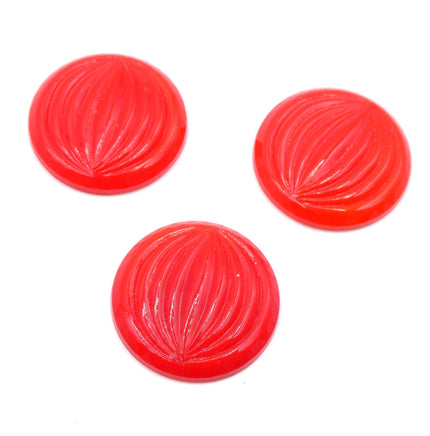 Vintage Czech Grooved Round Glass Cabochon 22mm Opaque Red - Bead Nerd