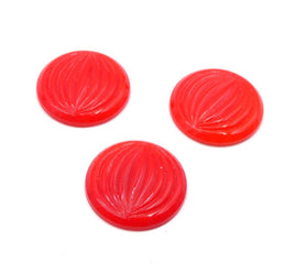 Vintage Czech Grooved Round Glass Cabochon 22mm Opaque Red - Bead Nerd
