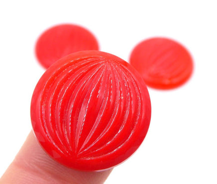 Vintage Czech Grooved Round Glass Cabochon 22mm Opaque Red - Bead Nerd