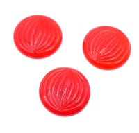 Vintage Czech Grooved Round Glass Cabochon 22mm Opaque Red - Bead Nerd