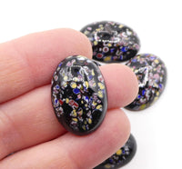 Vintage Japanese Glass Oval Cabochon 25x18mm Black Millefiore - Bead Nerd