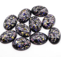Vintage Japanese Glass Oval Cabochon 25x18mm Black Millefiore - Bead Nerd