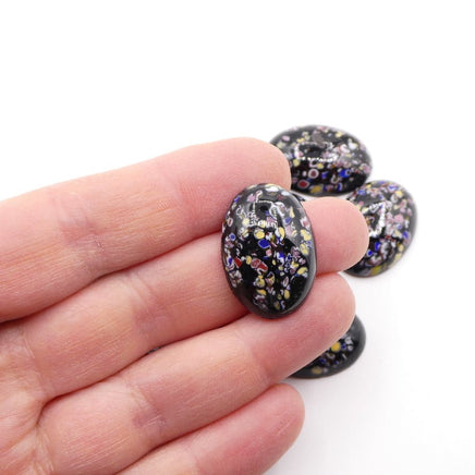 Vintage Japanese Glass Oval Cabochon 25x18mm Black Millefiore - Bead Nerd