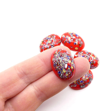 Vintage Japanese Glass Oval Cabochon 25x18mm Red Millefiore - Bead Nerd
