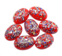 Vintage Japanese Glass Oval Cabochon 25x18mm Red Millefiore - Bead Nerd