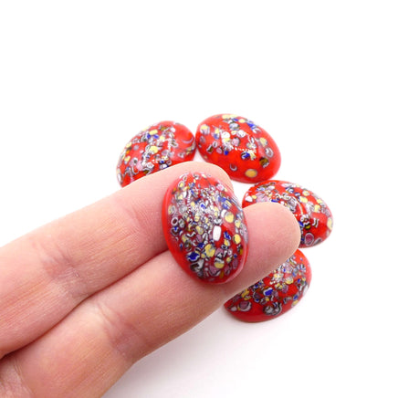 Vintage Japanese Glass Oval Cabochon 25x18mm Red Millefiore - Bead Nerd