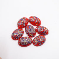 Vintage Japanese Glass Oval Cabochon 25x18mm Red Millefiore - Bead Nerd