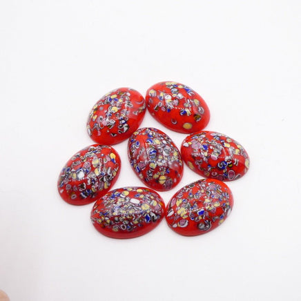 Vintage Japanese Glass Oval Cabochon 25x18mm Red Millefiore - Bead Nerd