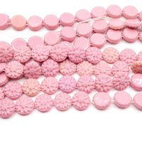 West German 2 - hole Floral Glass Beads 14mm Opaque Pink - Bead Nerd