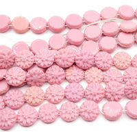 West German 2 - hole Floral Glass Beads 14mm Opaque Pink - Bead Nerd