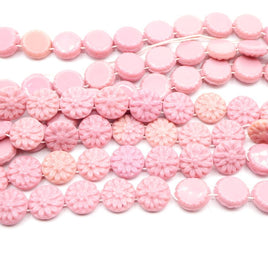 West German 2 - hole Floral Glass Beads 14mm Opaque Pink - Bead Nerd