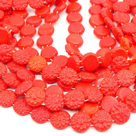 West German 2 - hole Floral Glass Beads 14mm Opaque red - Bead Nerd
