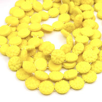 West German 2 - hole Floral Glass Beads 14mm Opaque Yellow - Bead Nerd