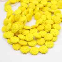 West German 2 - hole Floral Glass Beads 14mm Opaque Yellow - Bead Nerd